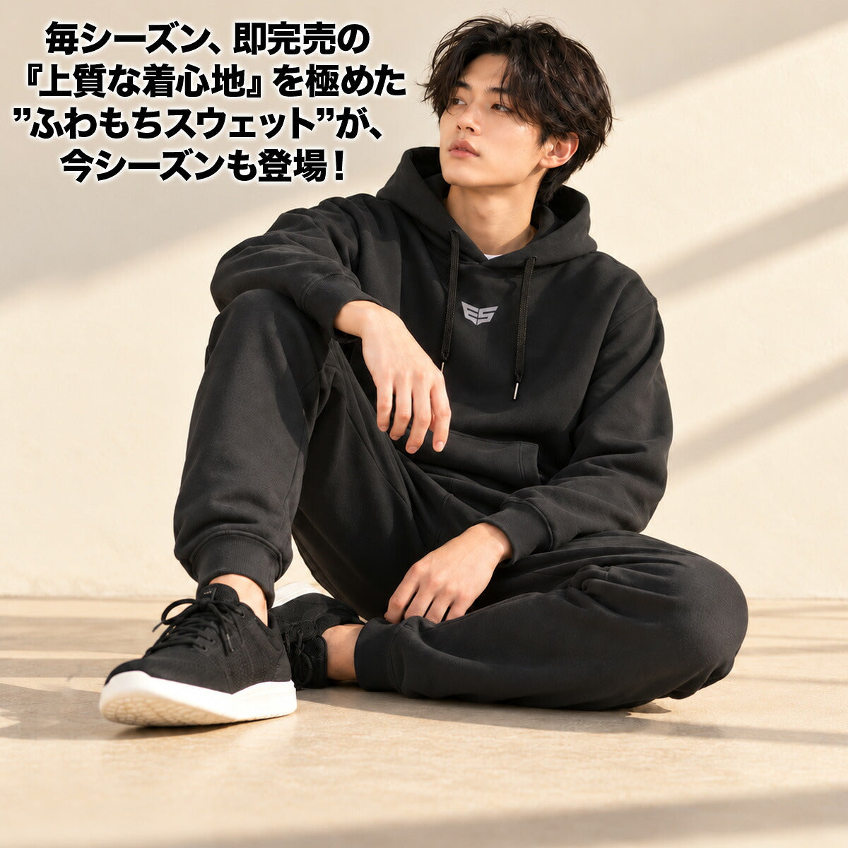 エスラッド ふわもち RELAX PERFORMANCE スウェット 上下 セットアップ メンズ ブランド ESLAD フード付き フーディ 裏起毛 ワンポイント 黒 プルオーバー ESM251 ブラック ブルー グレー ネイビー