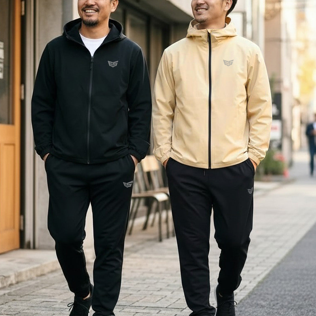 エスラッド クロス薄手 ジャージ 上下 メンズ エアリーストレッチ AIRY STRETCH ブラック ベージュ ESM451