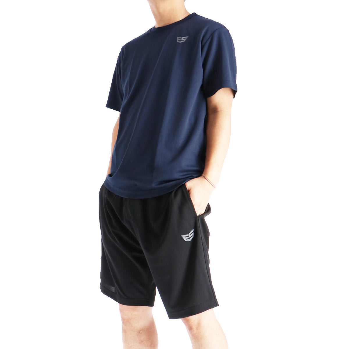 エスラッド Tシャツ ハーフパンツ 上下 メンズ ドライ WING DRY ブラック ネイビー レッド ブルー ホワイト ESM550