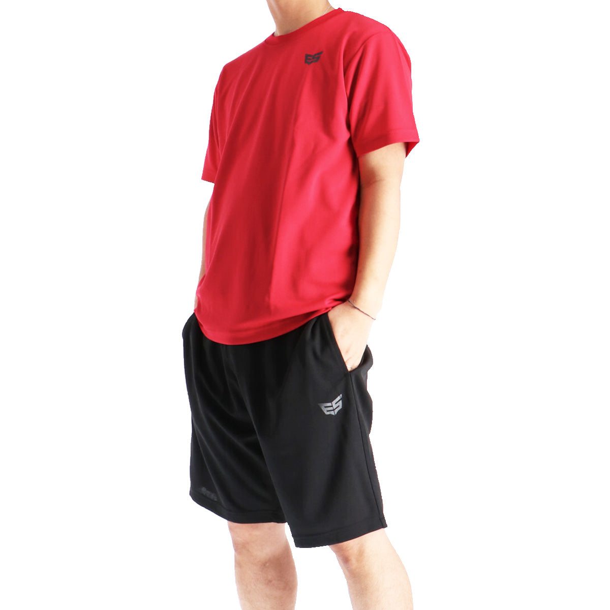 エスラッド Tシャツ ハーフパンツ 上下 メンズ ドライ WING DRY ブラック ネイビー レッド ブルー ホワイト ESM550