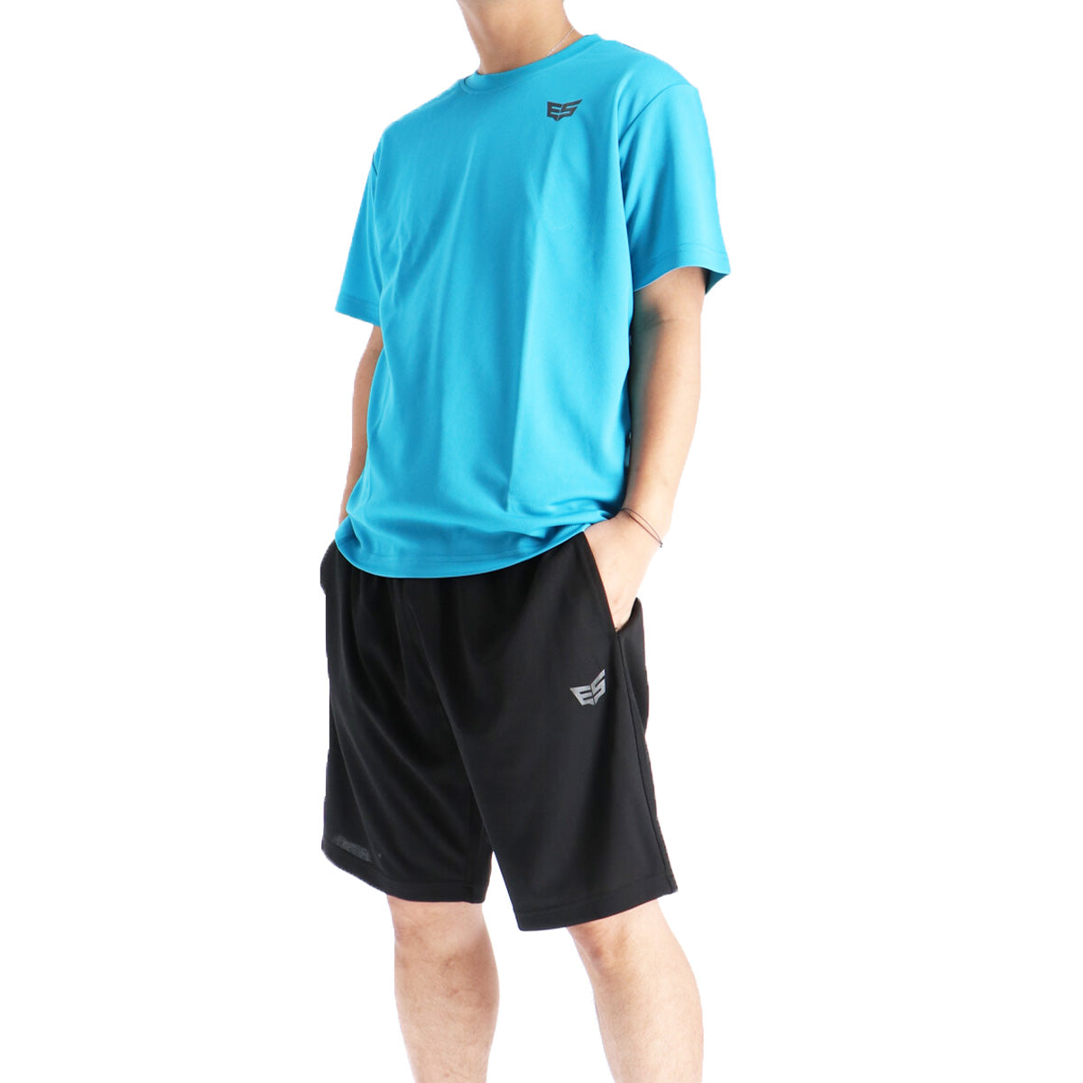 エスラッド Tシャツ ハーフパンツ 上下 メンズ ドライ WING DRY ブラック ネイビー レッド ブルー ホワイト ESM550